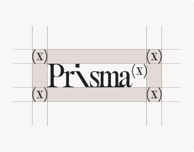Diagram showing the required clear space around the PrismaX wordmark, equal to the height of the letter P